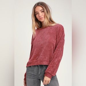Lush Ashlynn Mauve Chenille Striped Sweater